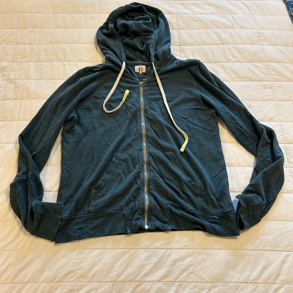 Sundry zippered blue green sweatshirt with hoodie. Size small.